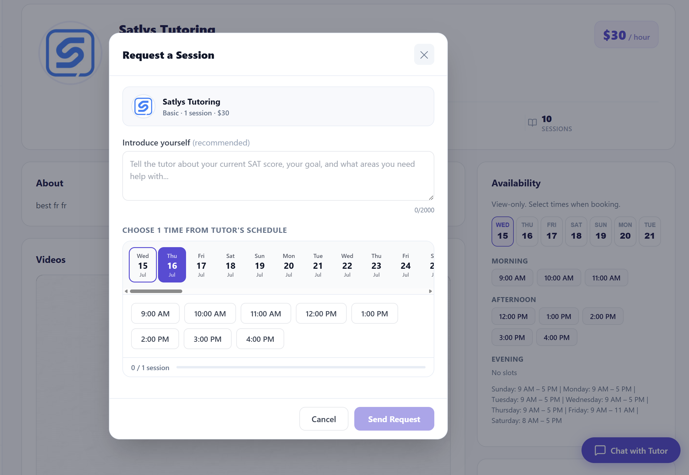 Tutor marketplace